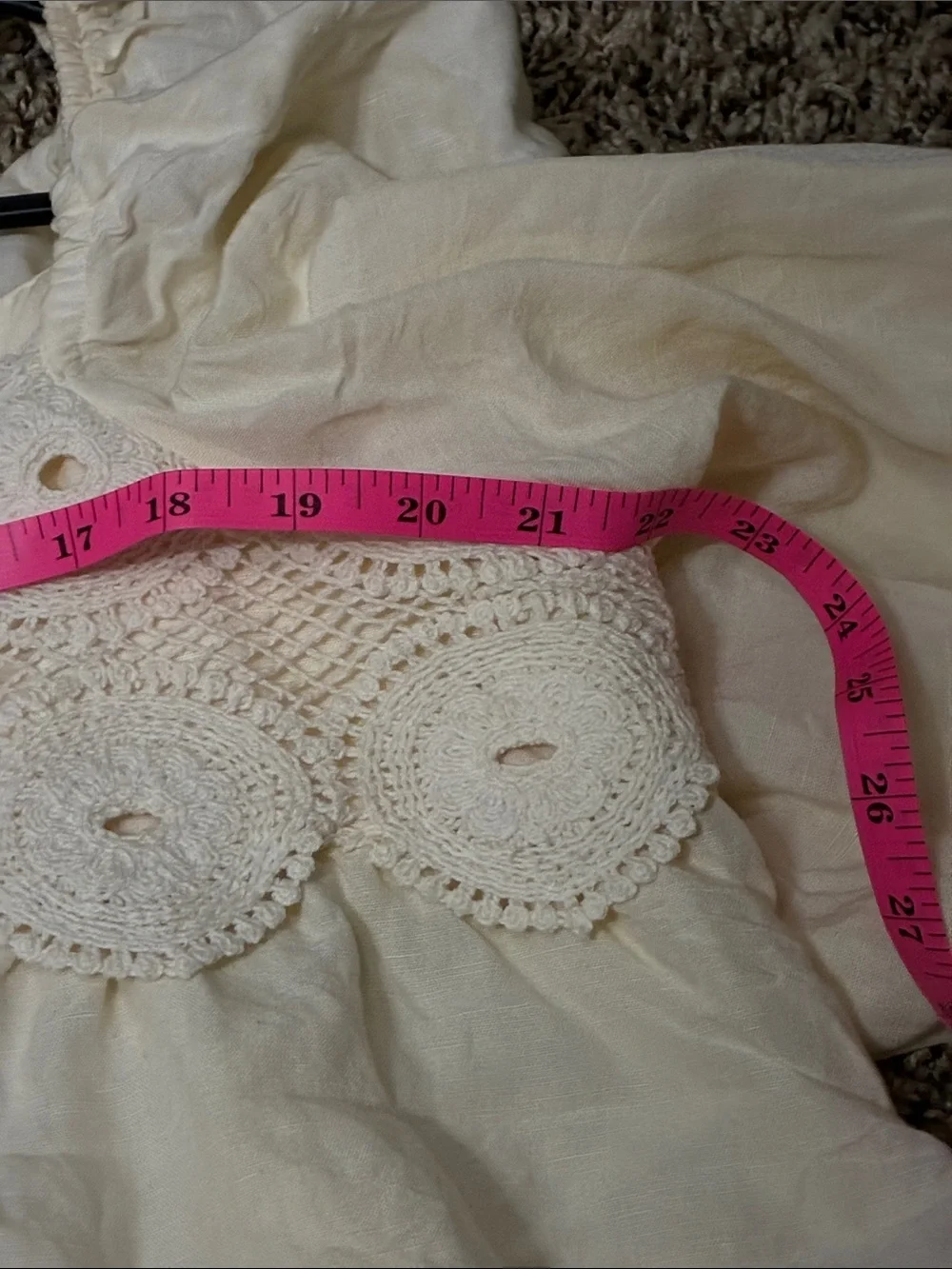 Anthropologie Cream Crochet Yoke Puff Sleeve Top